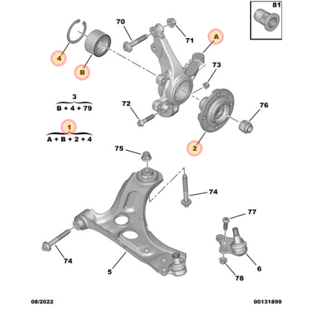 Pivot de fusée avant droite Citroën Ami 1er montage / Opel Rocks-E