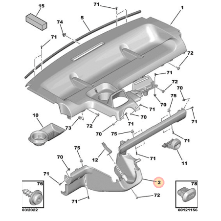 Tableau de bord partie inférieure Citroën Ami / Opel Rocks-E