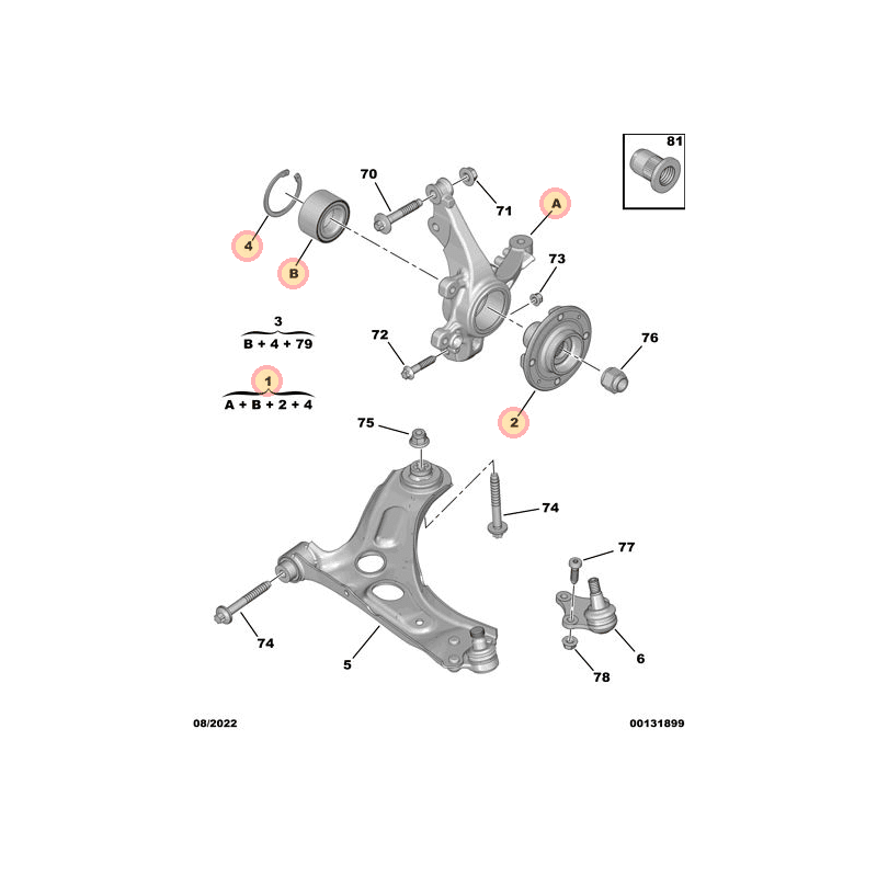 Pivot de fusée avant droite Citroën Ami 1er montage / Opel Rocks-E