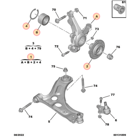 Pivot de fusée avant droite Citroën Ami 1er montage / Opel Rocks-E
