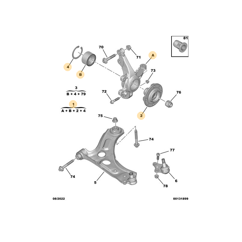 Pivot de fusée avant gauche complet avec étrier et plaquettes Citroën Ami 1er montage / Opel Rocks-E  / Fiat Topolino